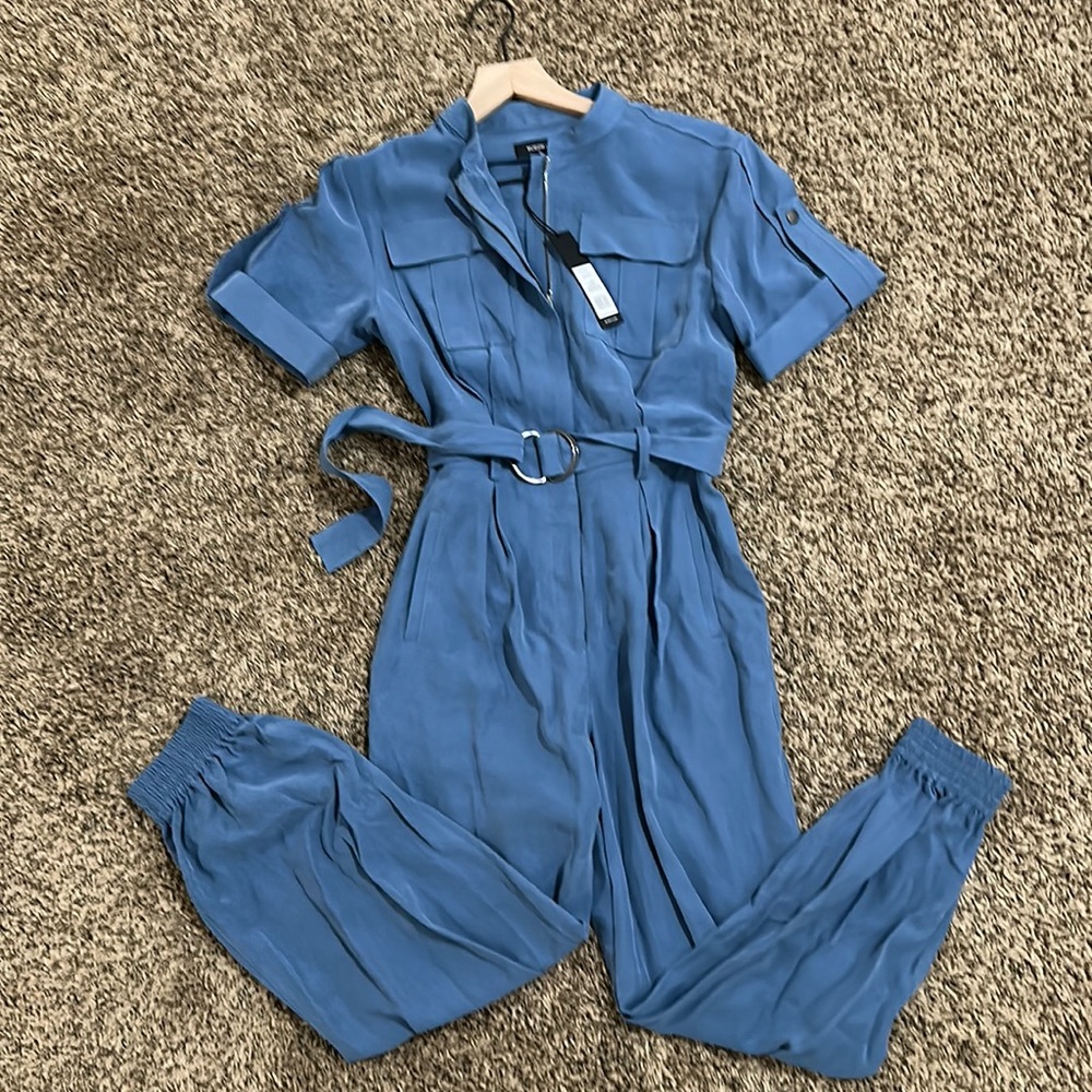 NWT BCBGMAXAZRIA Short Sleeve Relaxed-fit Blue Jumpsuit